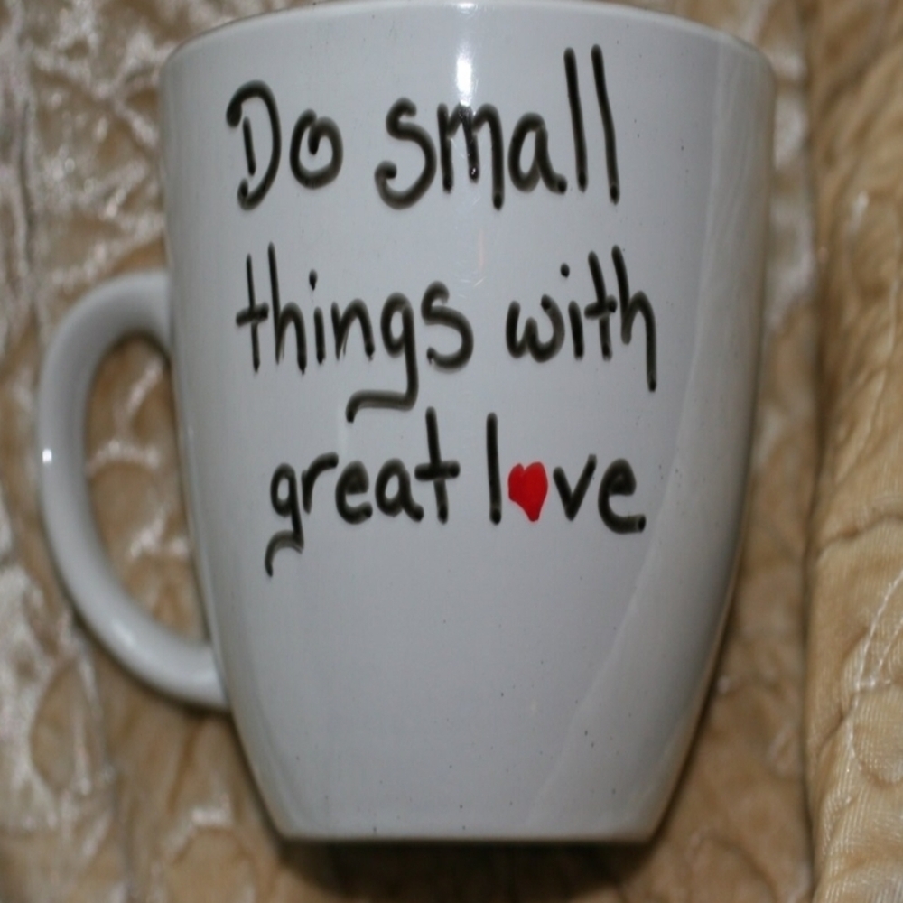 Inspirational White Mug with Heart Design